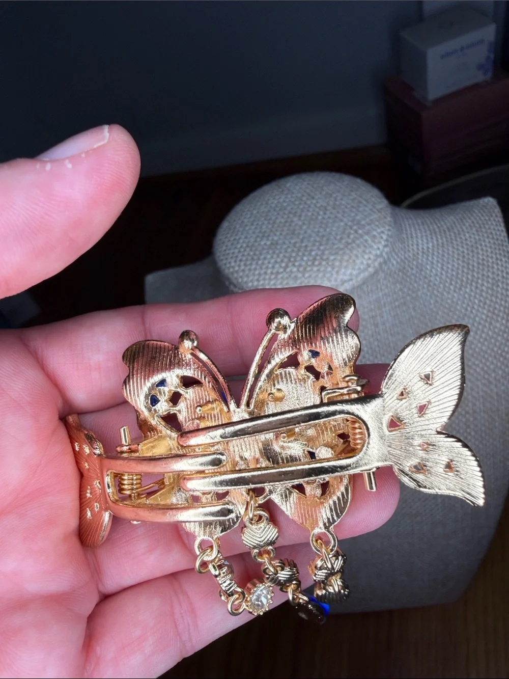 Blue Butterfly Gold-Tone Crystal Hair Clip - Elegant Women's Jewelry